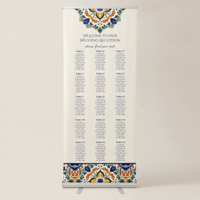 Talavera vintage Mexican wedding table seating Retractable Banner (Front)