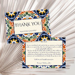 Talavera vintage Mexican wedding  Thank You Card<br><div class="desc">Azulejo blue Portuguese Talavera tiles vintage Mexican wedding thank you cards,  Mediterranean ornate folk tile pattern wedding thank you cards,   Hacienda style wedding cards</div>