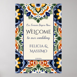Talavera vintage Mexican wedding welcome sign