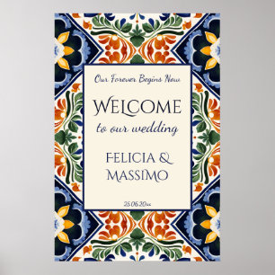 Talavera vintage Mexican wedding welcome sign