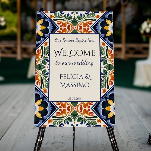 Talavera vintage Mexican wedding welcome sign