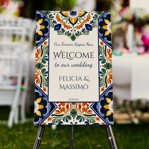 Talavera vintage Mexican wedding welcome sign
