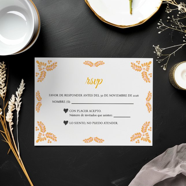Talavera Yellow Floral Minimalist Spanish Wedding RSVP Card (Talavera Yellow Floral Minimalist Spanish Wedding RSVP Card)