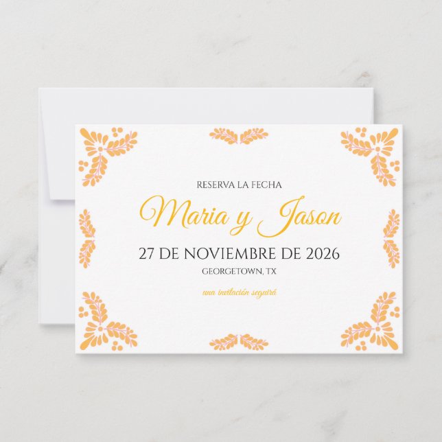 Talavera Yellow Floral Minimalist Spanish Wedding Save The Date (Front)