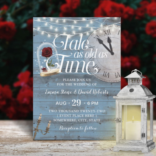 Tale as Old as Time Dusty Blue Fairytale Wedding Invitation