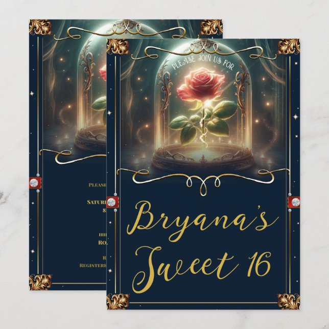Tale as old as Time Enchanted Rose Sweet 16 Invitation (Front/Back)