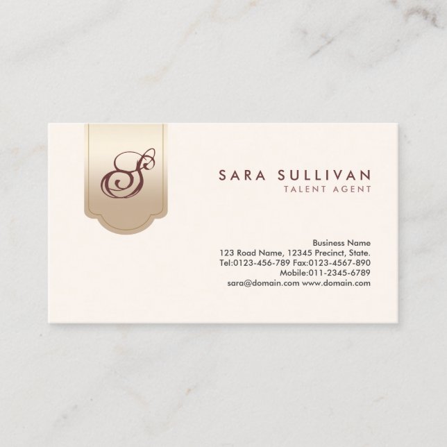 Talent Agent Entertainment Services Gold Monogram Business Card (Front)