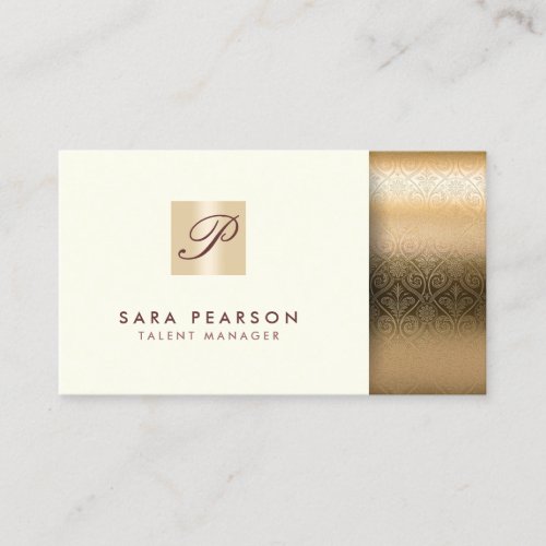 Talent Manager Entertainement Gold Monogram Damask Business Card