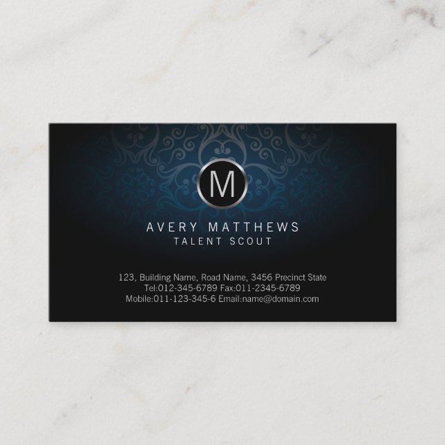 Talent Scout EntertainmentServices Monogram Damask Business Card (Front)