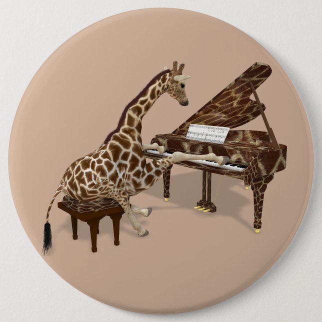 Talented Giraffe Plays Grand Piano Button (Front)