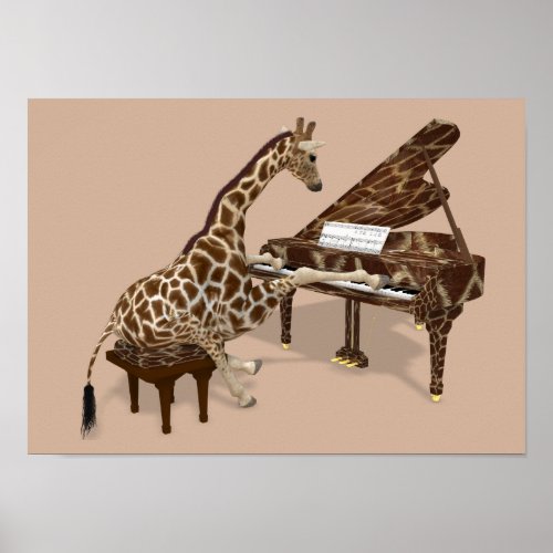 Talented Giraffe Plays Grand Piano Poster