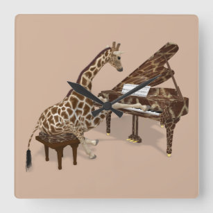 Talented Giraffe Plays Grand Piano Square Wall Clock