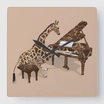 Talented Giraffe Plays Grand Piano Square Wall Clock by Emangl3D at Zazzle