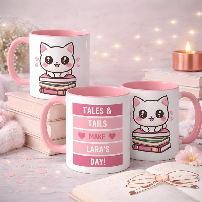 Tales And Tails Make My Day - Cat And Books Mug (the most pawsome rea)