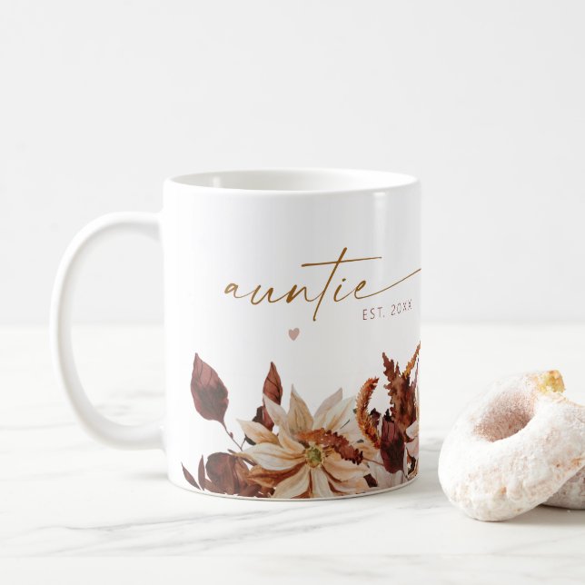 TALIA Bohemian Terracotta Floral Auntie Est. Coffee Mug (With Donut)