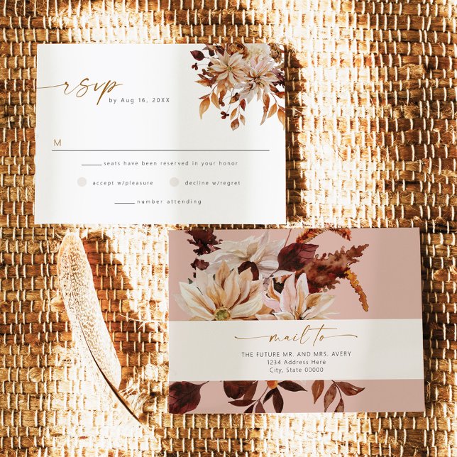 TALIA Bohemian Terracotta Floral Blush RSVP Invitation (Creator Uploaded)