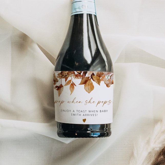 TALIA Bohemian Terracotta Floral Pop When She Pops Sparkling Wine Label (Creator Uploaded)