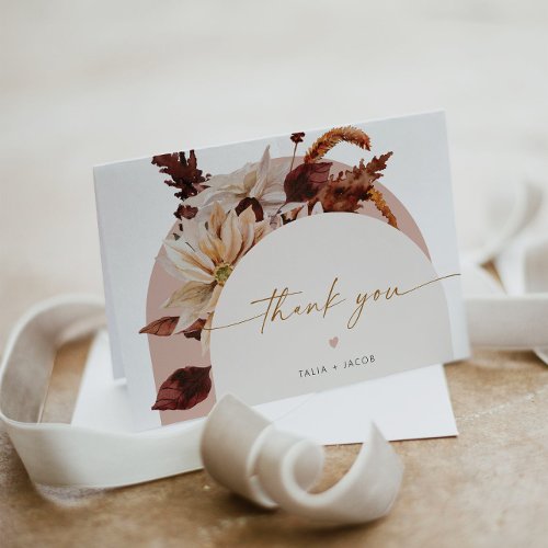 TALIA Bohemian Watercolor Fall Floral Arched Thank You Card