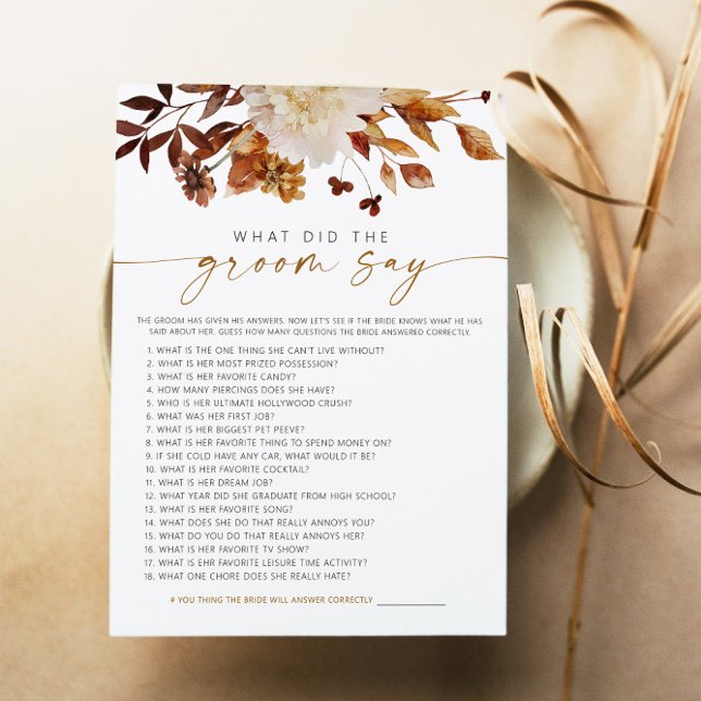 TALIA Boho Fall Floral What Did the Groom Say Game Invitation (Creator Uploaded)