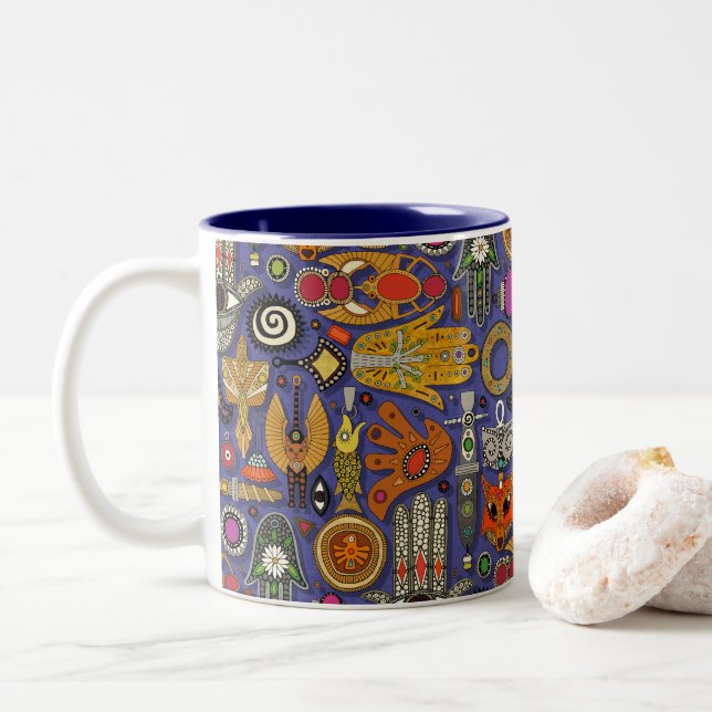 talismans violet blue Two-Tone coffee mug (With Donut)