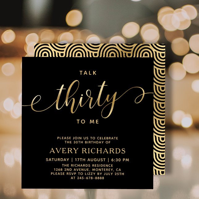 Talk 30 To Me Gold Script 30th Birthday  Invitation (Creator Uploaded)