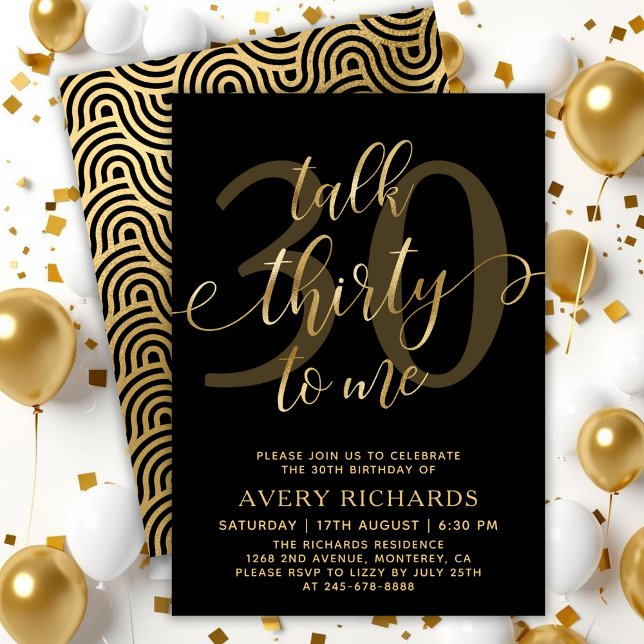 Talk 30 To Me Gold Script 30th Birthday  Invitation (Creator Uploaded)
