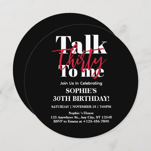 Talk 30 To Me Modern 30th Birthday Party Circle Invitation