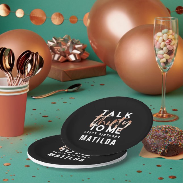 Talk 30 to me modern girly typography birthday paper plates (Multi)