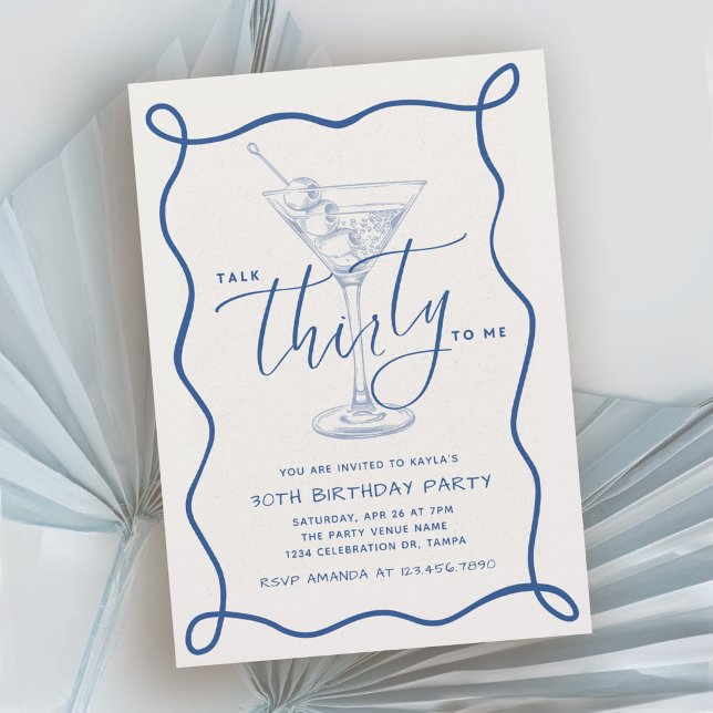 Talk 30 To Me Whimsical Doodle Art 30th Birthday Invitation (Available in both printed and instant download digital formats.)