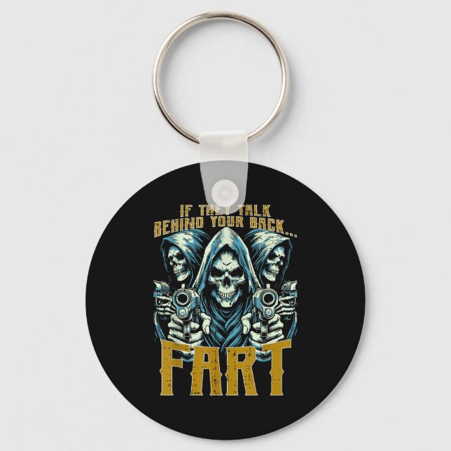 Talk Behind Your Back Fart Skeleton Funny Saying M Keychain (Front)