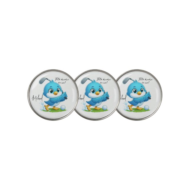 Talk birdie to me, Cute Bird Golfing Golf Ball Marker (3 Up)