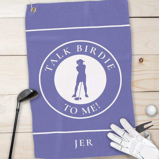 Talk Birdie To Me Funny Golf Silhouette Periwinkle Towel (Creator Uploaded)