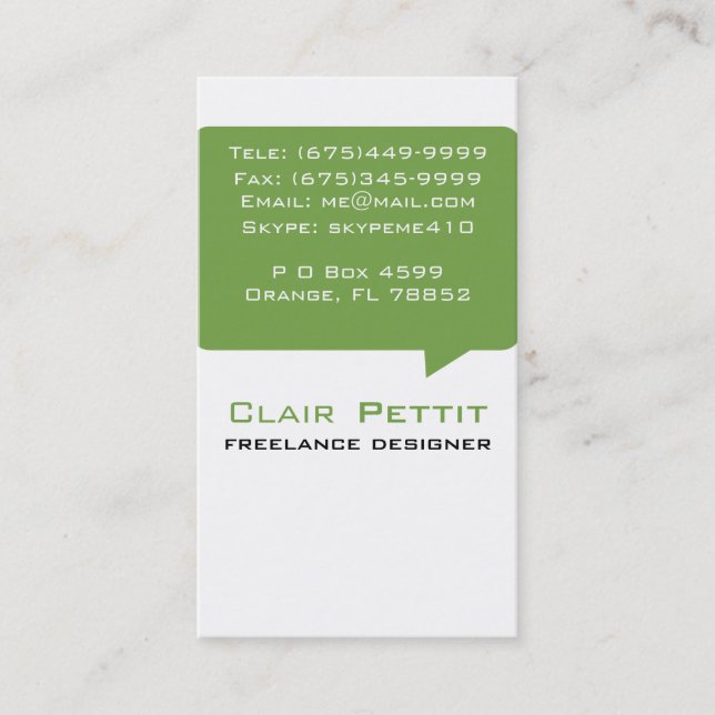 Talk Bubble Green Business Card (Front)