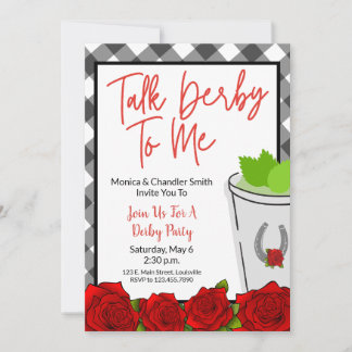 Talk Derby to Me Horse Racing Party Roses Plaid Invitation