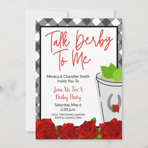 Talk Derby to Me Horse Racing Party Roses Plaid Invitation