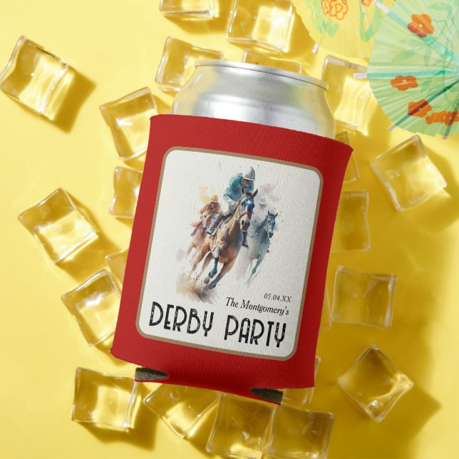 Talk Derby to Me Racehorse Red Can Cooler (In Situ Summer)