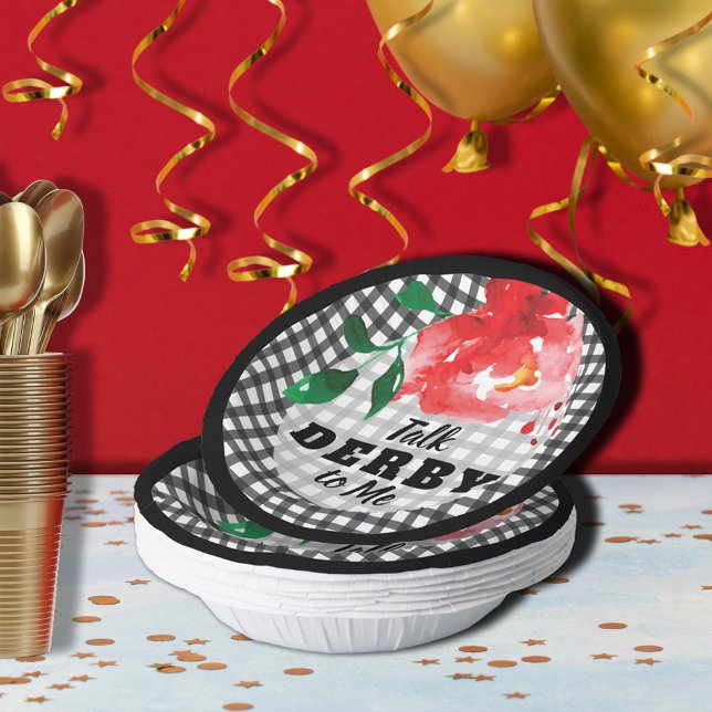 Talk Derby to Me Rose on Gingham Paper Bowls (Talk Derby to Me red rose on black and white gingham paper bowls)