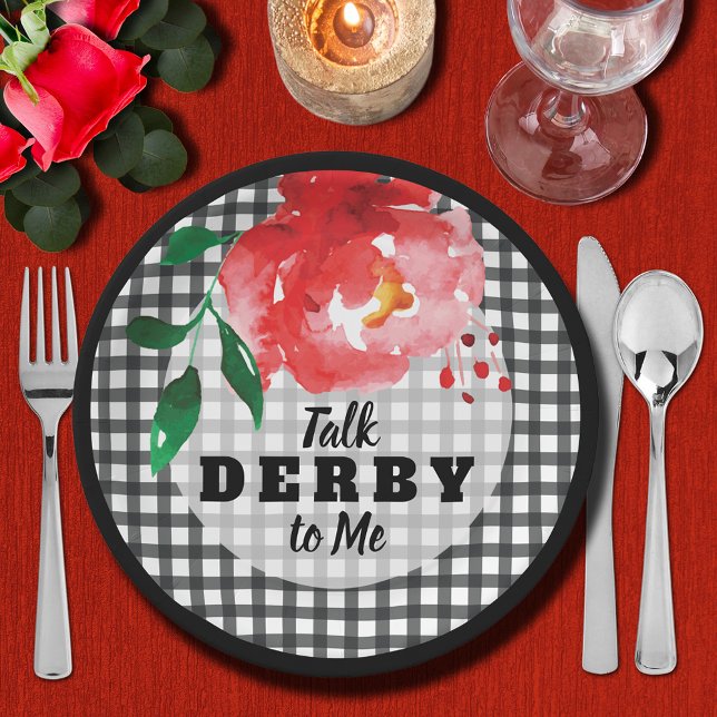 Talk Derby to Me Rose on Gingham Paper Plates (Talk Derby to Me Rose on Black and White Gingham Paper Plates)