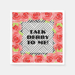 Talk Derby to Me Roses Black White Stripes Napkins