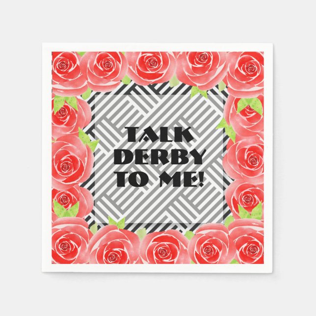 Talk Derby to Me Roses Black White Stripes Napkins (Front)