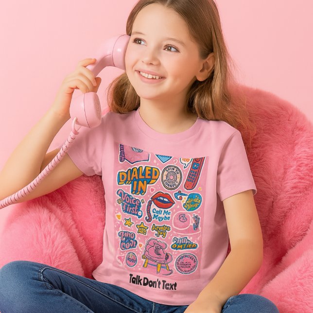 Talk Don't Text Retro Rotary Phone Pink  T-Shirt (Retro dial up phone tee for girls "talk don't text" )