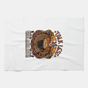 Talk Less Drink More Coffee Cup Halloween Pumpkins Kitchen Towel