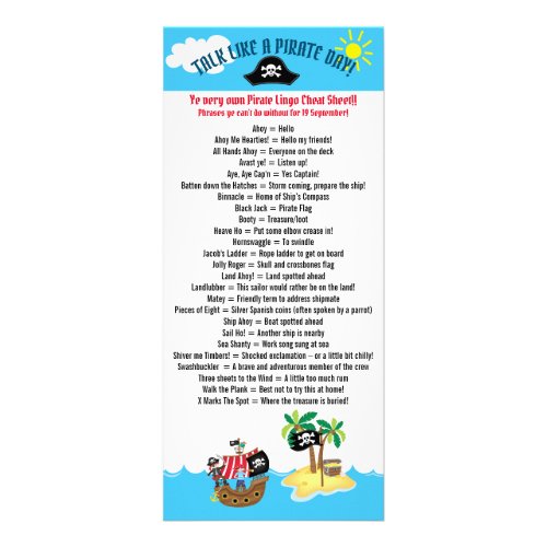Talk Like a Pirate Day List of Phrases Cheat Sheet Rack Card