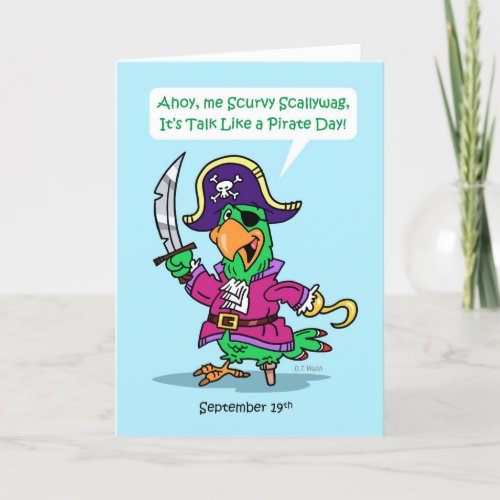Talk Like a Pirate Day September 19 Parrot Captain Holiday Card