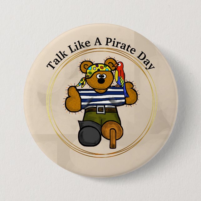 Talk Like A Pirate Day Teddy Bear Pirate Button (Front)