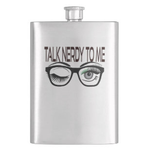 Talk Nerdy To Me Geek Glasses Winking Eye Green Flask
