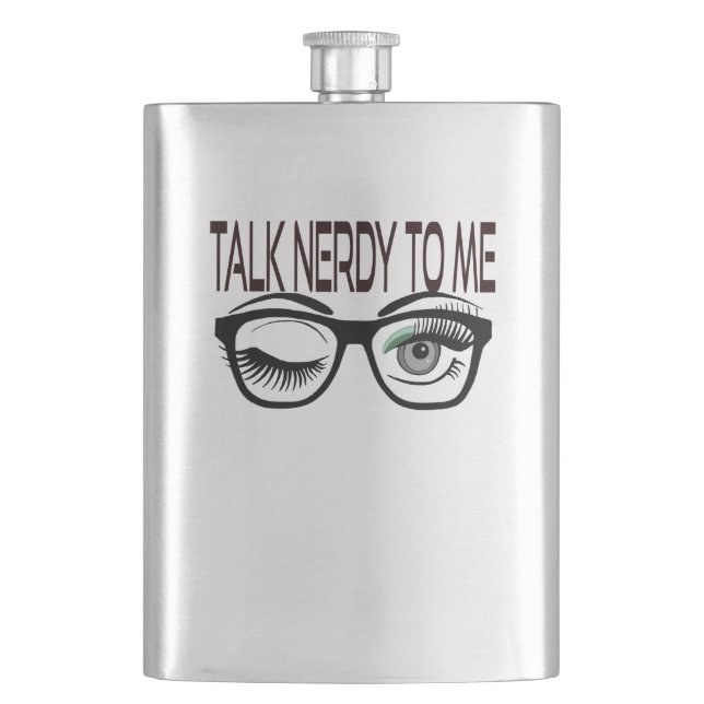 Talk Nerdy To Me Geek Glasses Winking Eye Green Flask (Front)