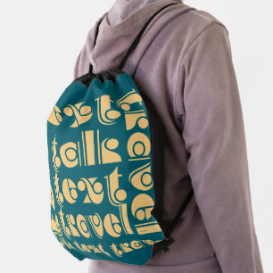 Talk Text Travel Teal Drawstring Bag
