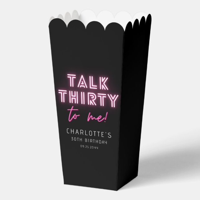 Talk THIRTY To Me 30th Birthday Party Neon Pink Favor Boxes (Front)