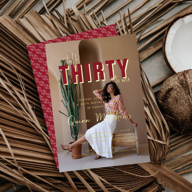 Talk Thirty to Me | 30th Birthday Party Photo Foil Invitation (Creator Uploaded)